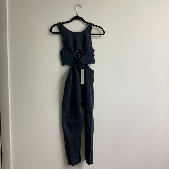 For Love & Lemons Ribbed Cut Out Jumpsuit Wide Leg Size XS navy